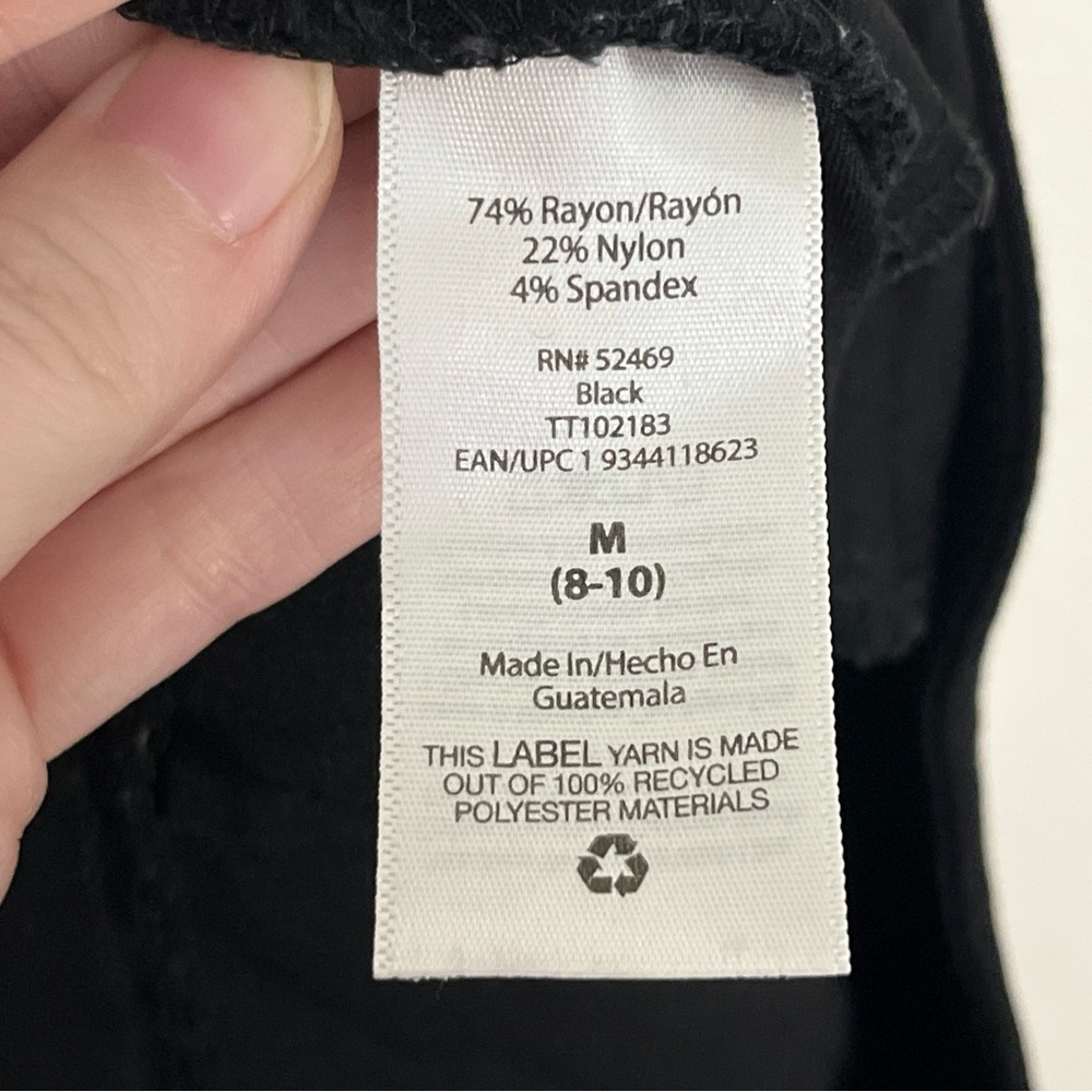 Time And Tru Black Capri Pants Cropped Pedal Pushers Pull On Stretch Sz M 8-10 - Picture 8 of 10